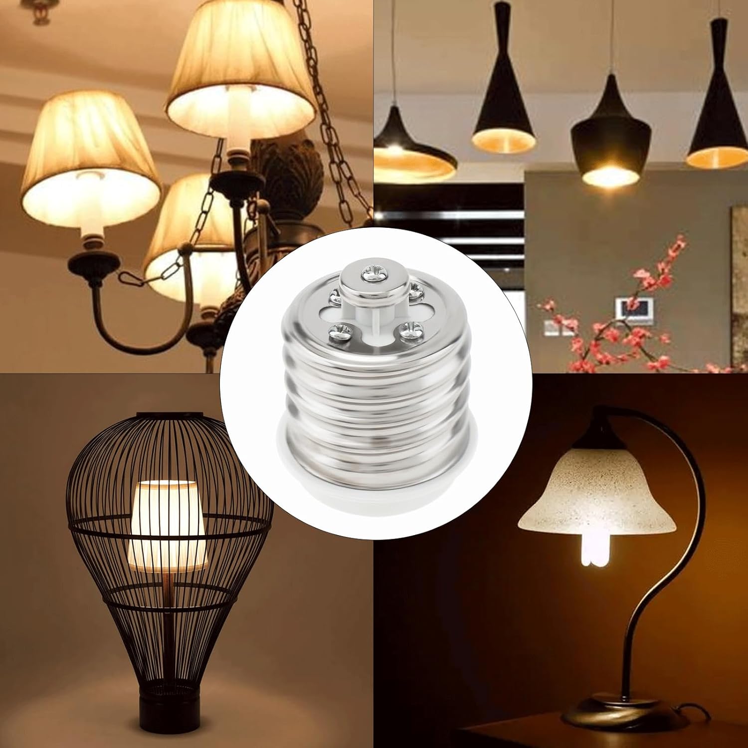 RTNLIT E39 to E26 Socket Adapter, Mogul Base E39 to Standard Medium E26 Screw Base Light Bulb Reducer Converter for Antique Floor Lamp (Pack of 10)
