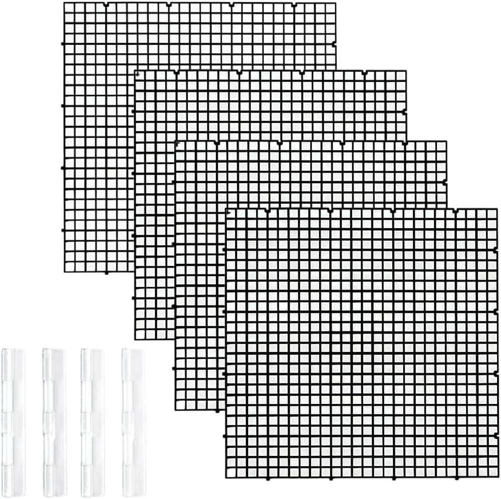 4X Fish Tank Lid with Clips, Aquarium Lid Hood, Fish Tank Top Cover, Breeder Tank Lid Grid Panel Egg Crate Separation Lid, Black
