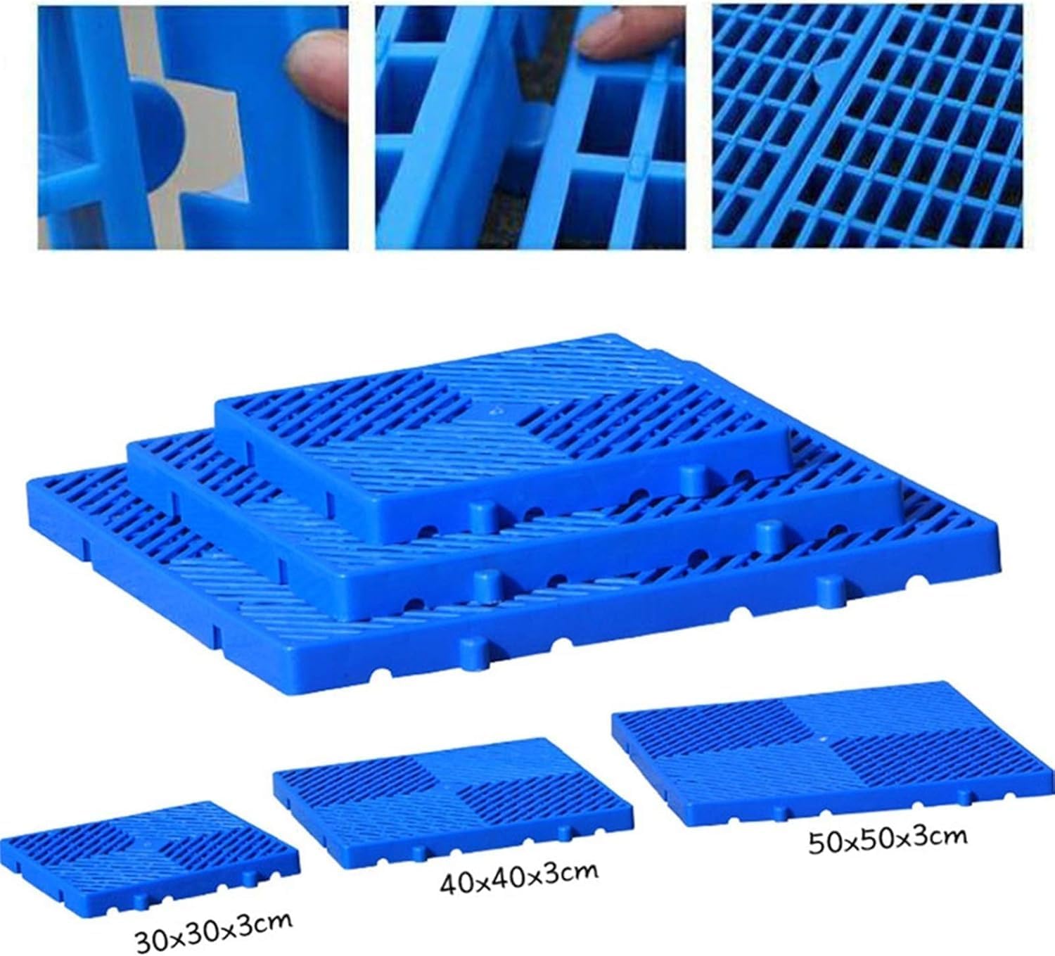 Polyethylene Mesh Strong Load-Bearing Plastic Pallet Storage Mat Supermarket Warehouse Pet Shop 3 Size Moisture Resistant Pallet(Blue-5pack,30x30x3cm)
