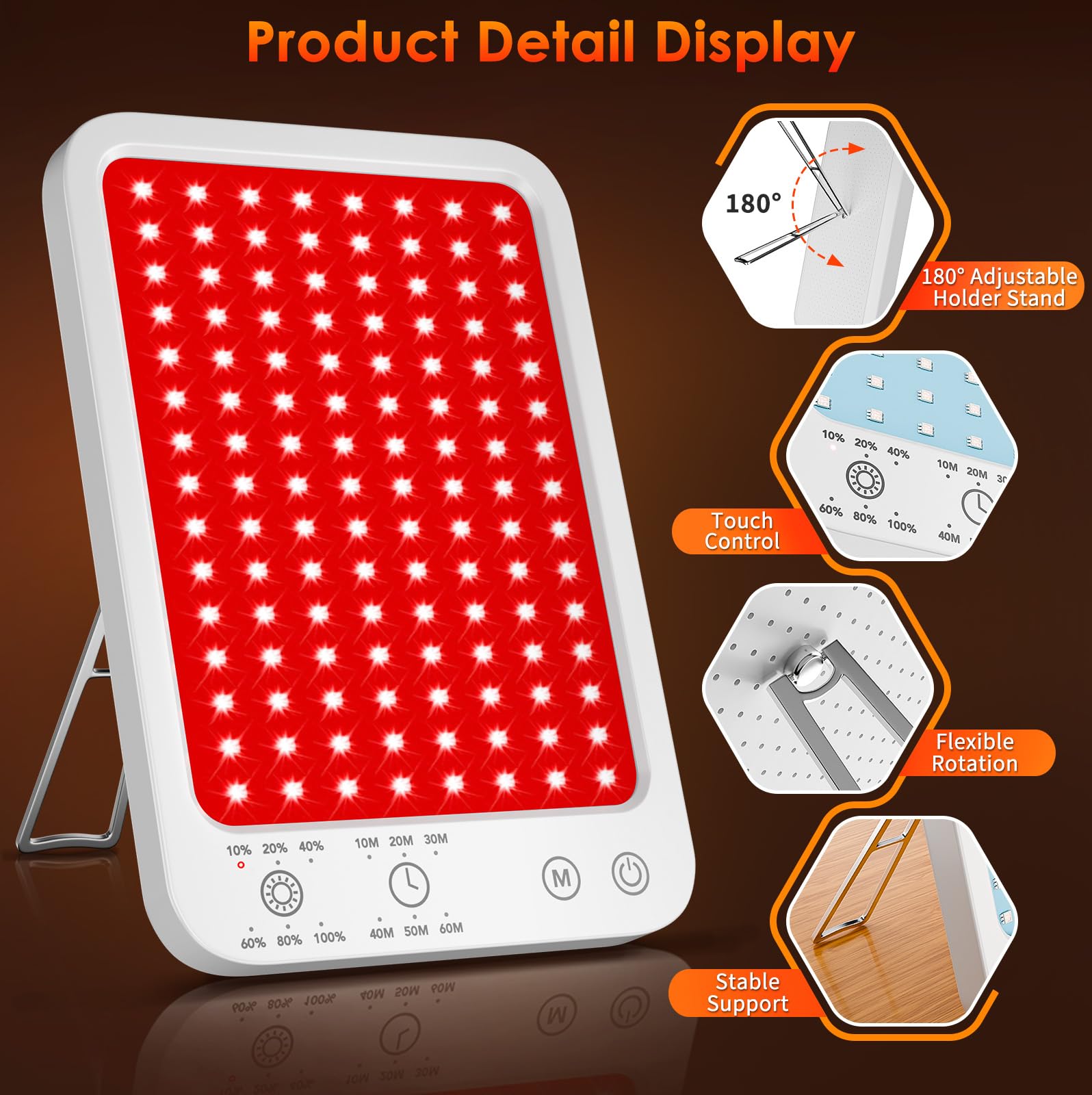 Red Light Therapy for Face Light Therapy Lamp Infrared Light Therapy with 660nm & 850nm Near Infrared LED Red Light Therapy Panel Touch Control 6 Levels of Brightness 3 Modes