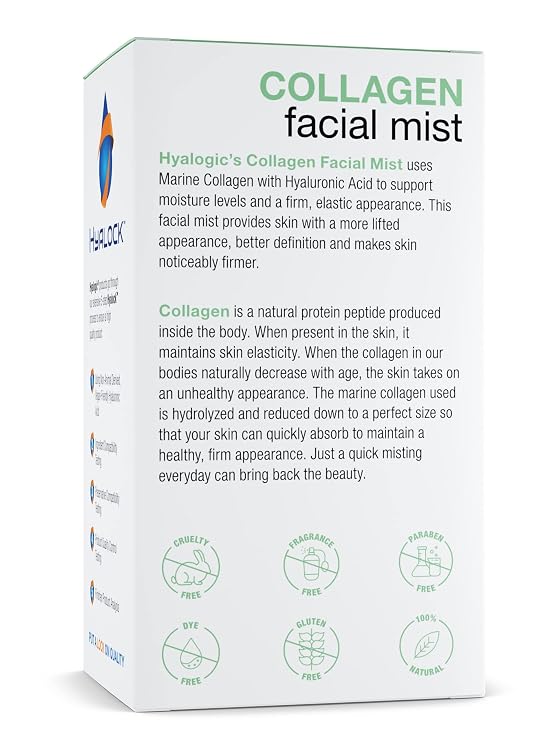 Hyaluronic Acid Collagen Facial MistMoisturizer Spray, Non-greasy Hydrating Primer & Makeup Setting Spray Dye, Fragrance, Cruelty-Free (2 oz)