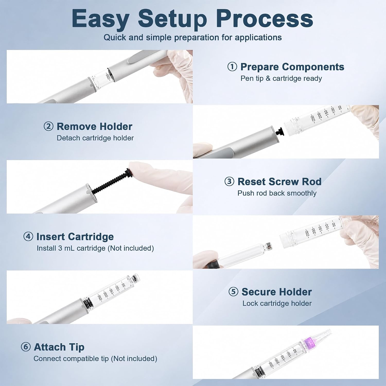 80 Unit Reusable Peptide Pen Injector, Auto Metal Injection Pen (Silver)
