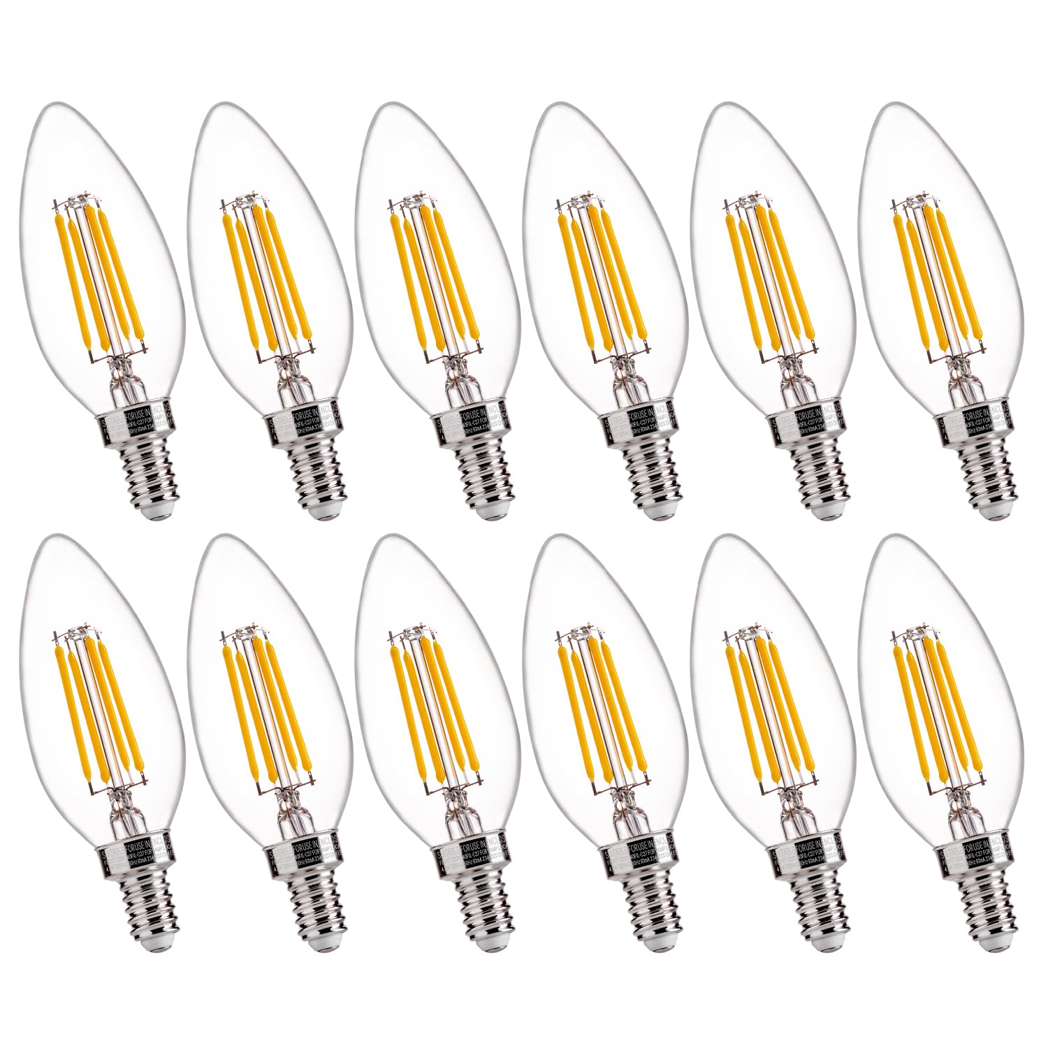 FLSNT 60W Equivalent LED Chandelier Light Bulbs, Dimmable LED B11 E12 Candelabra Base Bulbs, 3000K Warm White, 500LM, 12 Pack