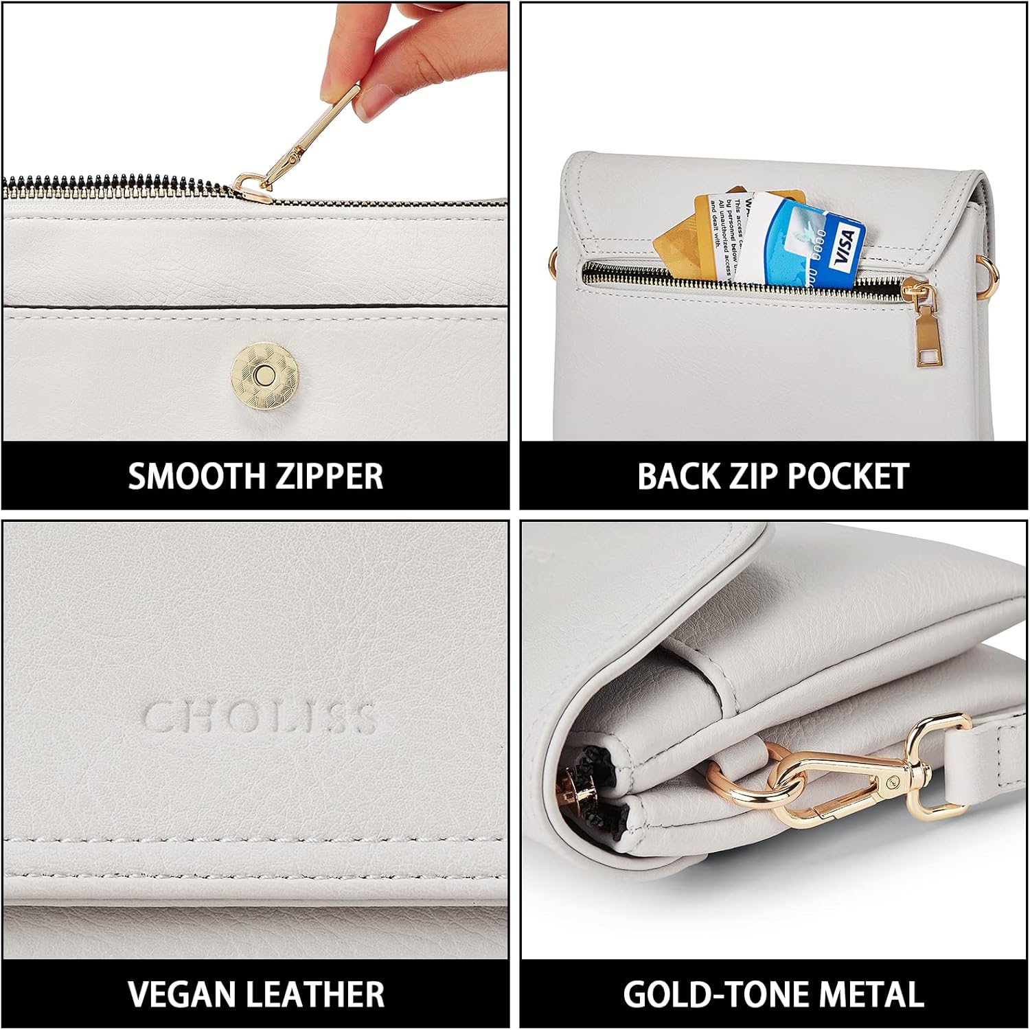 CHOLISS Small Crossbody Bags for Women, Vegan Leather Cell Phone Purse, Mini Travel Purse with Adjustable Strap Womens Gifts - Image 6