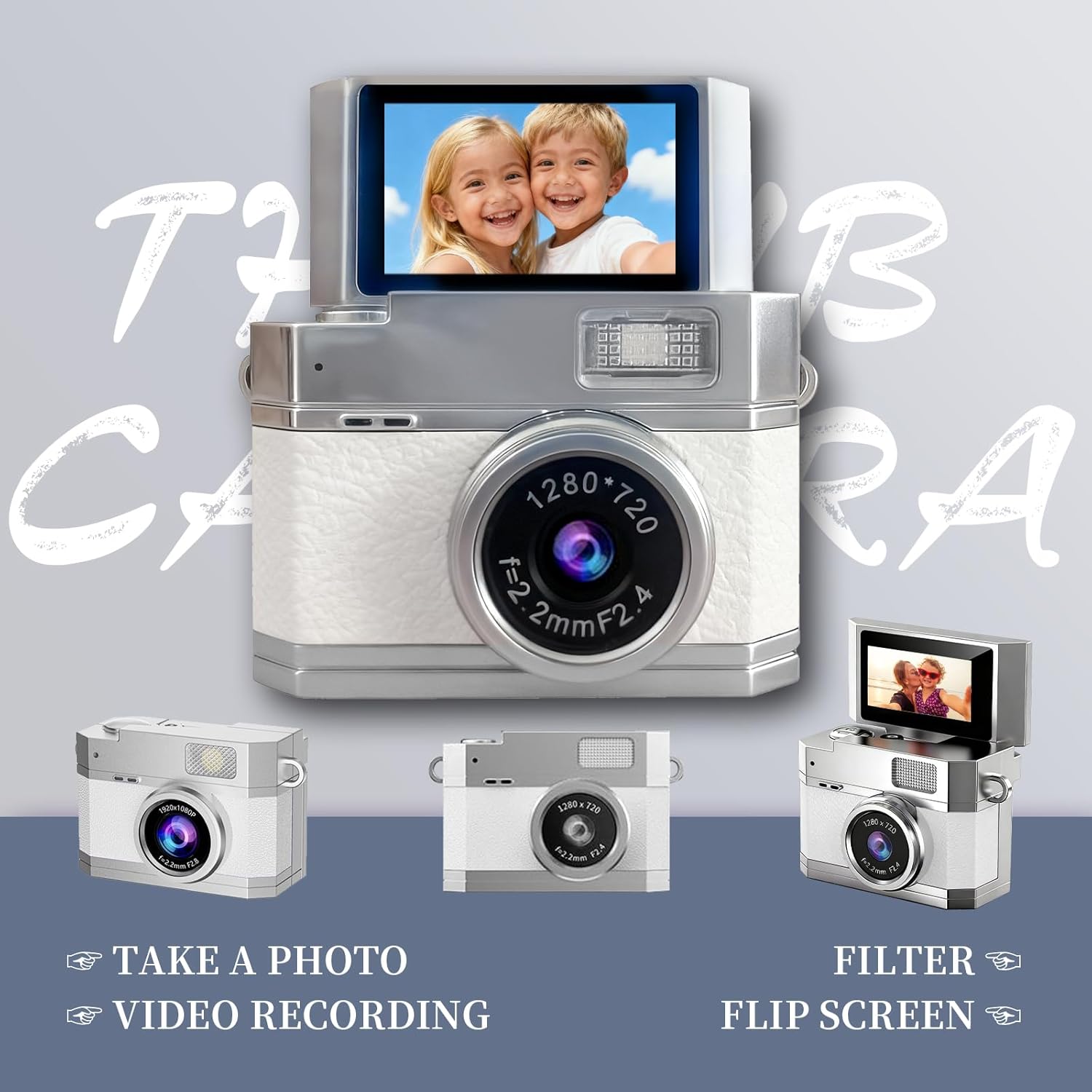 ‌Mini Keychain Digital Camera White - HD Mini Digital Camera with 0.96" Flip Screen & 32GB Card, Portable Wearable Keychain Camera for Bag, Necklace Pendant,a Fun Gift for Friends for the World Cup