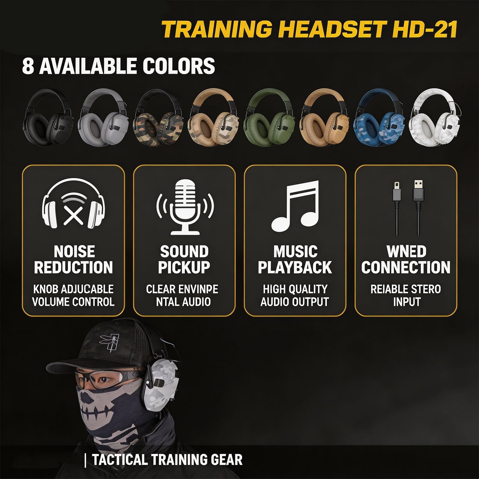 Auriculares de entrenamiento para tiro táctico Auriculares con reducción de ruido y adquisición de sonido con Ken 2 pines PTT Protección auditiva repelente al agua para disparo, caza y uso táctico