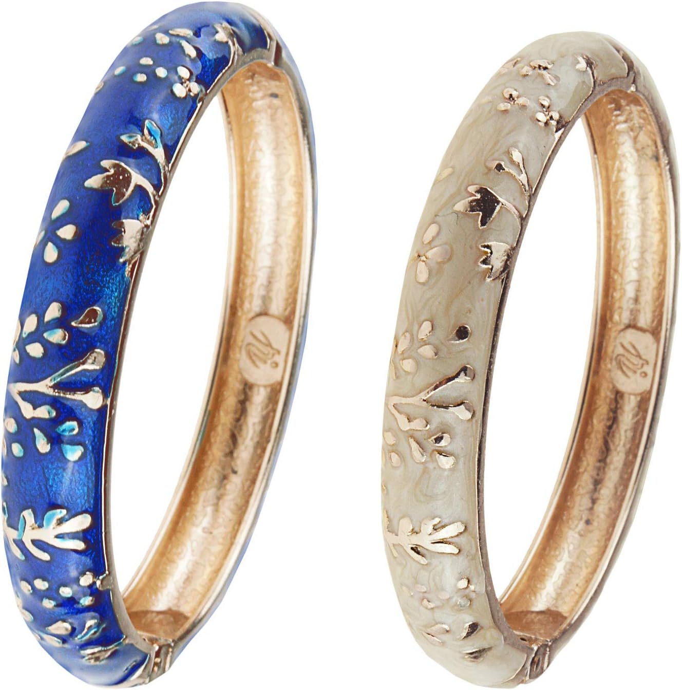 UJOY Cloisonne Bracelet Openable Hinge Gold Cuff Enamel Flower Bangle Jewelry Gift for Women 55A61