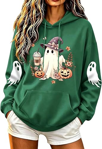 Halloween Hoodie Women with Pocket Long Sleeve Loose Fit Spooky Season