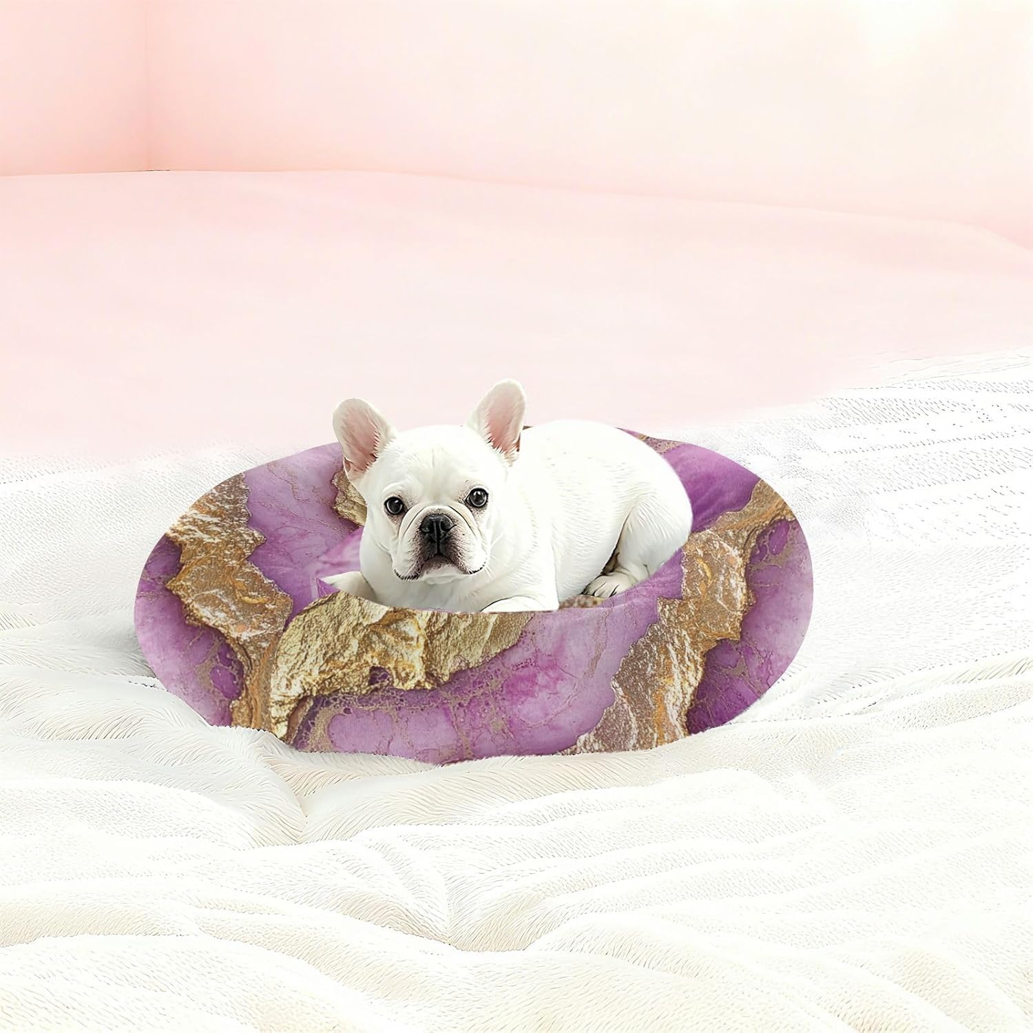 Marble Neutral Hot Pink Pet Cat Bed Donut Cuddler Dog Pillow Bed for Medium Size Pets Sleeping M