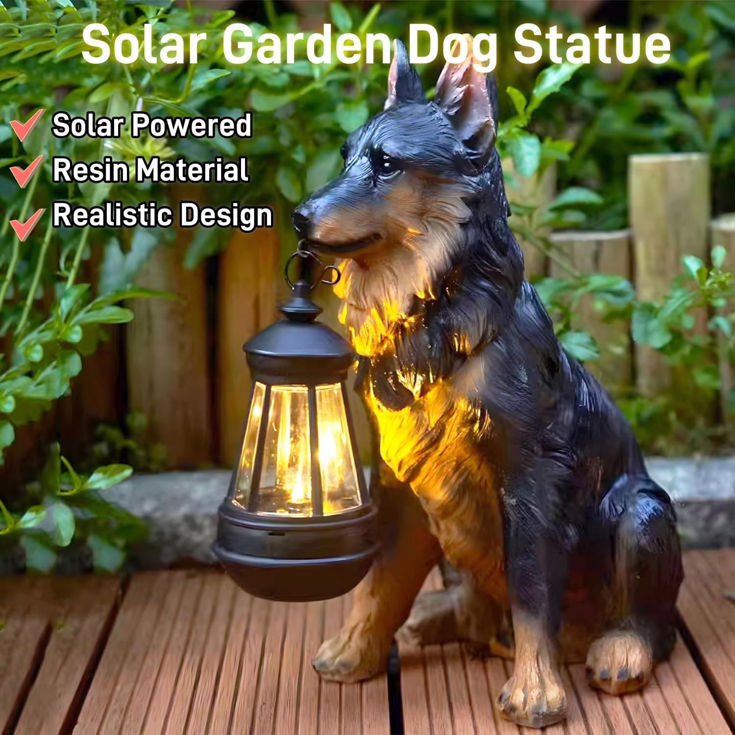 Estatuas de jardín con luz Solar para Perro, estatuas solares para Exteriores, Figuras artísticas de Perro, esculturas de Resina para Patio, balcón y jardín.