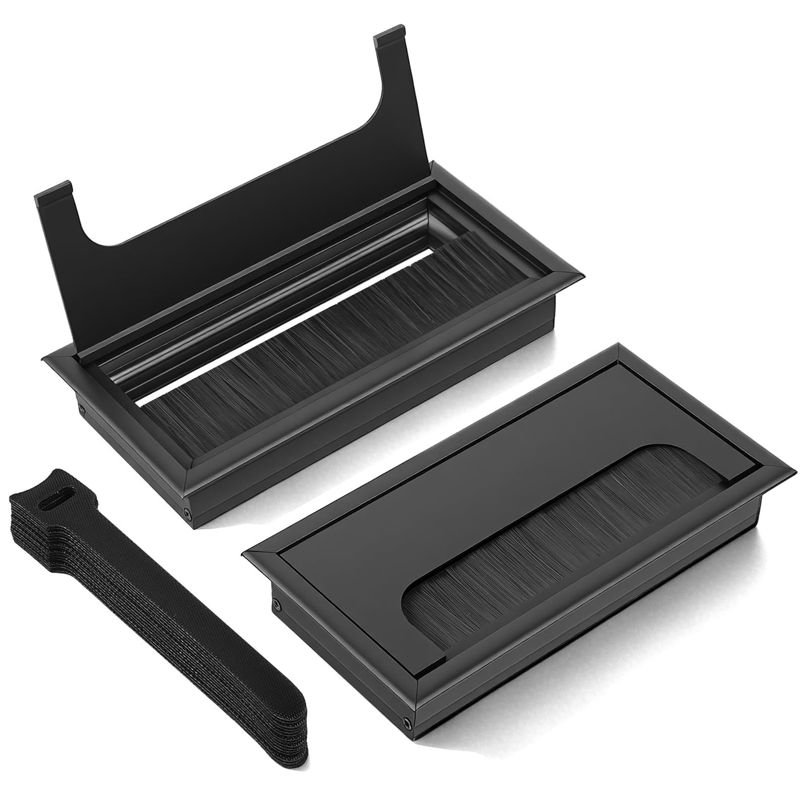 qxayxa 2 Pcs 160×80 mm Aluminum Desk Cable Grommets with Brush, Black