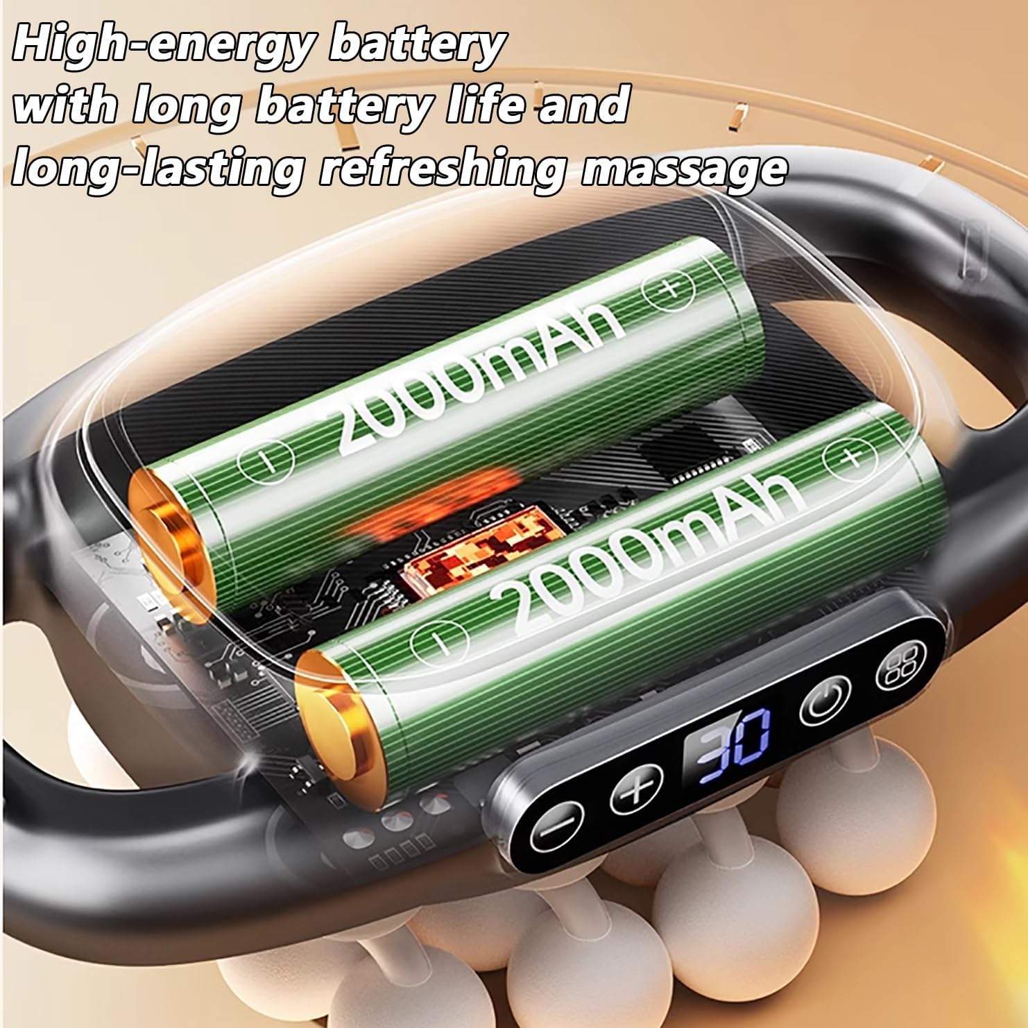 Interne view of the massage gun showing two 2000mAh batteries.