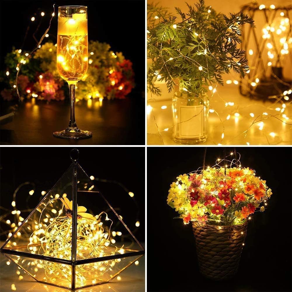 Baimo 2 Pack 100 LED 8 Modes Battery Operated String Lights, 33ft Remote Control Timer Waterproof Silver Copper Wire Fairy Lights for Christmas, Garden, Patio, Indoor Outdoor