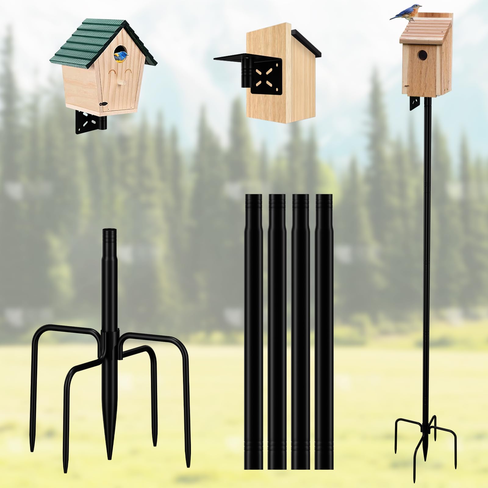 Support mangeoire oiseaux 193 cm poteau en métal réglable avec base à 5 griffes pour le jardin