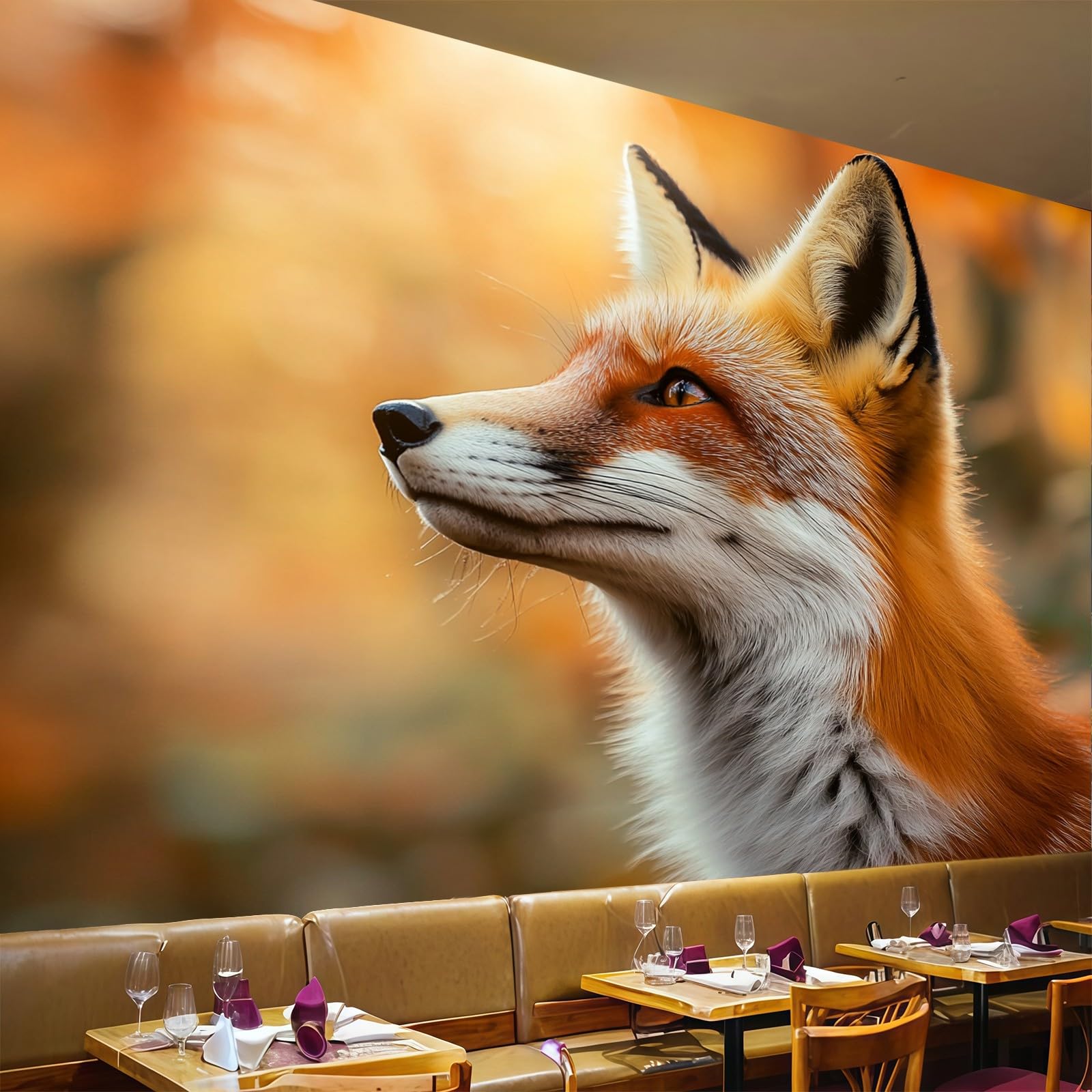 Papier peint panoramique renard orange 250x175 cm pour décoration murale grand format