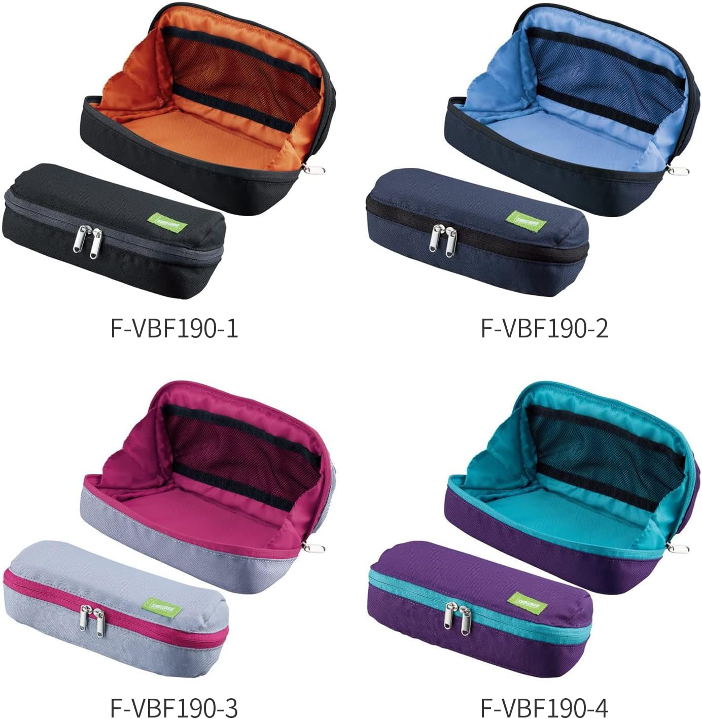 Kokuyo Shellbro Pen Case, Shell-shaped structure, Big Capacity Pencil Case, Large Pencil Pouch, Stationery Pen Bag, Purple x Emerald Green (F-VBF190-4)