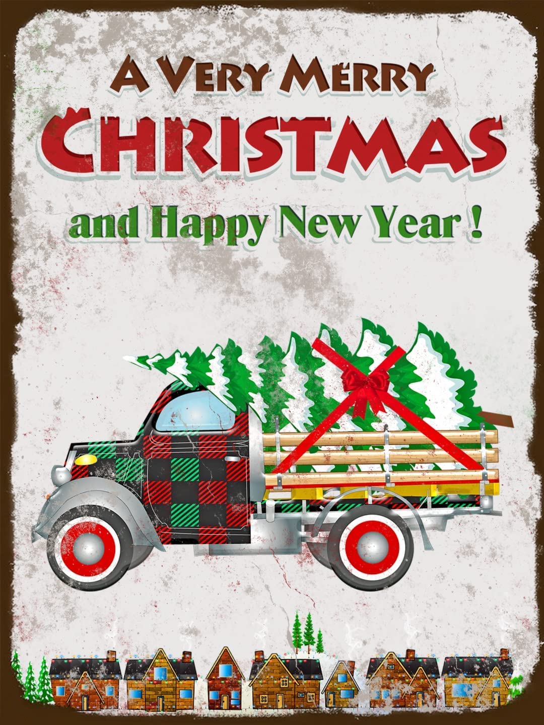 rayprint A Very Merry Christmas And Happy New Year! Metal Posters Christmas Decorations Vintage Aluminum Signs Farm Bedroom Bar Coffe Garage Kitchen Garden Party Decor 12x16Inches