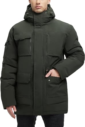 VOPOKER Mens Winter Coats Waterproof Padded Jacket with Hood Windbreaker