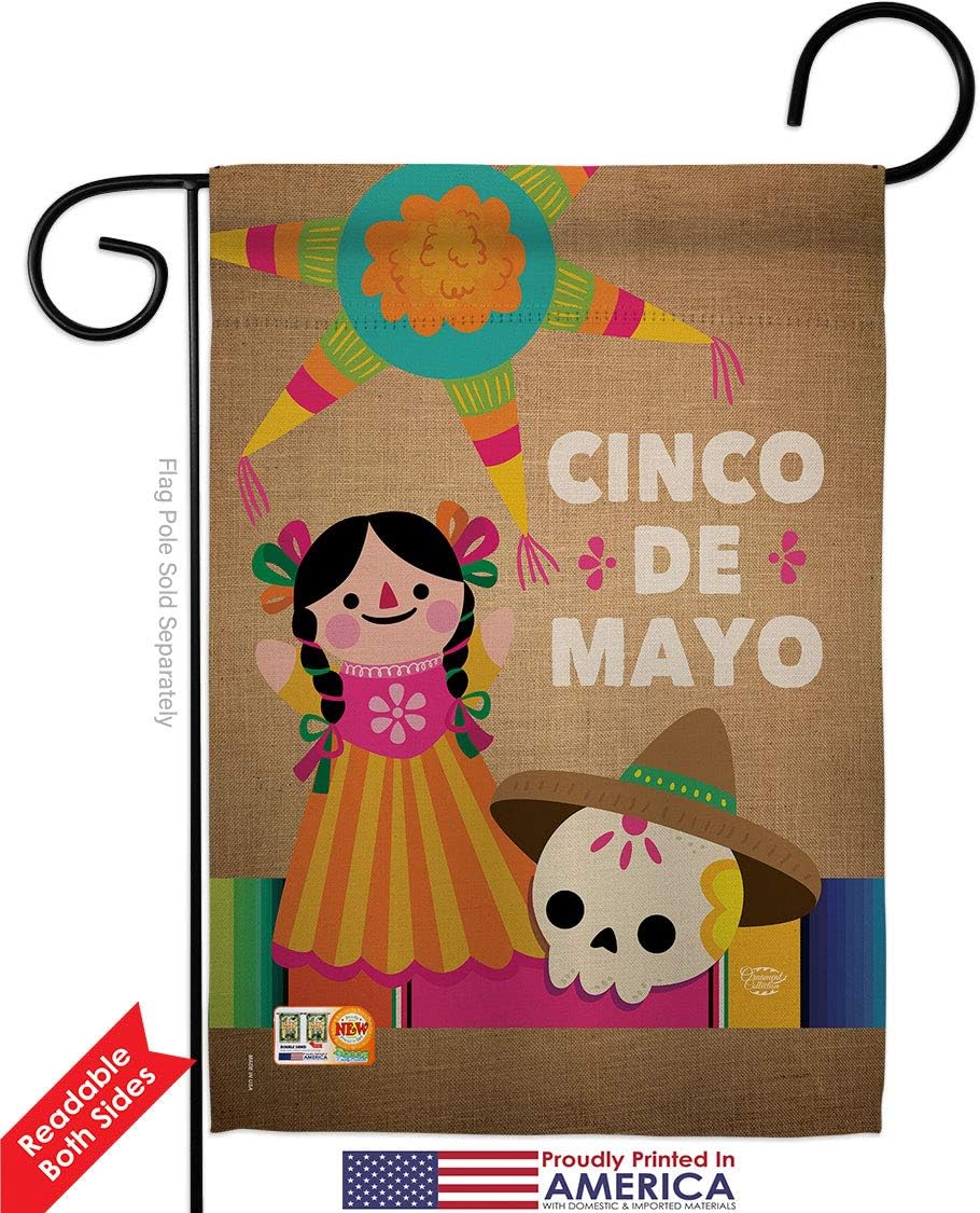 Cinco de Mayo Day Garden Flag Set Wall Hanger Summertime Party Cactus Pinata Sombrero Mexican Fiesta Outdoor Small Decorative Gift Yard House Banner Double-Sided Made In USA 13 X 18.5