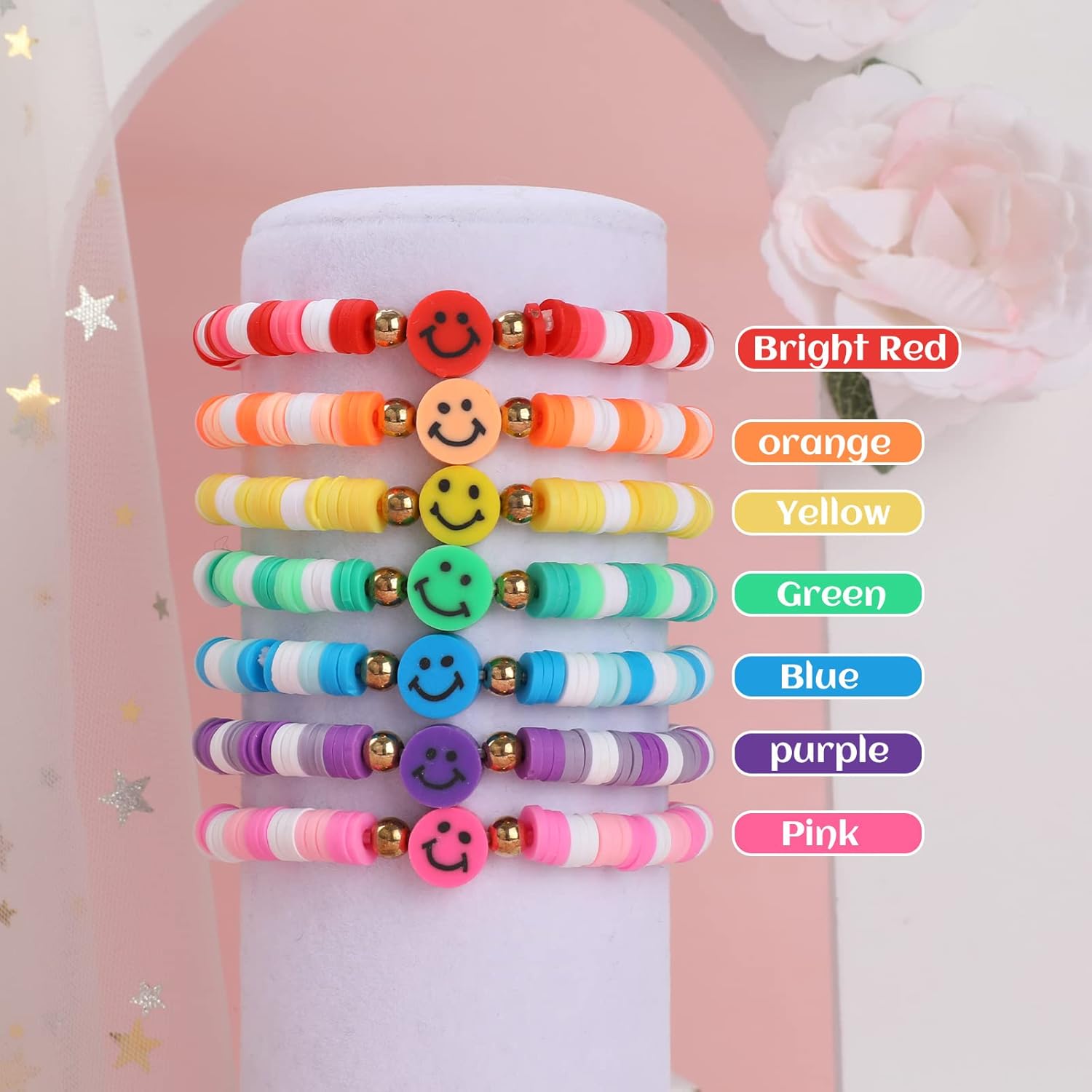 Rainbow Heishi Surfer Bracelets Set for Women Stackable Clay Beaded Bracelets Disc Stretch Preppy Bracelets Layering Colorful Friendship Bracelets Team Cheer Bulk Boho Summer Beach Jewelry Gift - Image 7