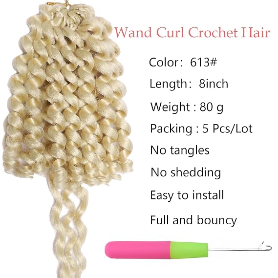 5 Packs Wand Curl Crochet Hair 8 Inch Jamaican Bounce Crochet Hair Short Curly Braids Hair Curly Short Hair for Black Women 20 Roots/Pack