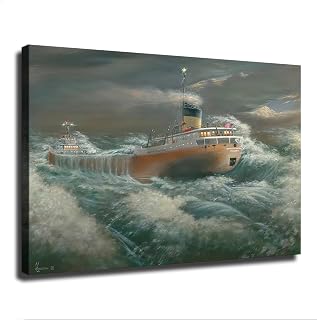 MTfybk The Wreck of The Edmund Fitzgerald Ship At Sea Poster Canvas Printing Wall Art Painting for Bedroom Home Office Decoration (16×24inch Unframed)