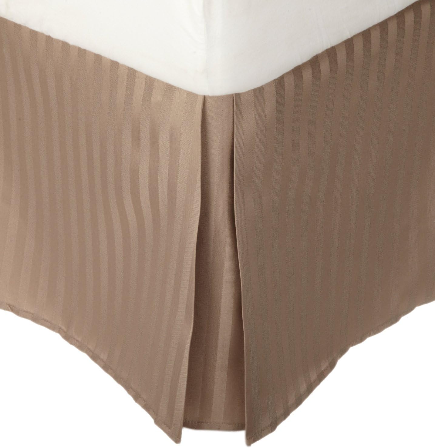 USA Special! 1-Piece Split Corner 12'' Drop Length Pleated King Bed Skirt, Taupe Striped-400 Thread Counts, 100% Egyptian Cotton