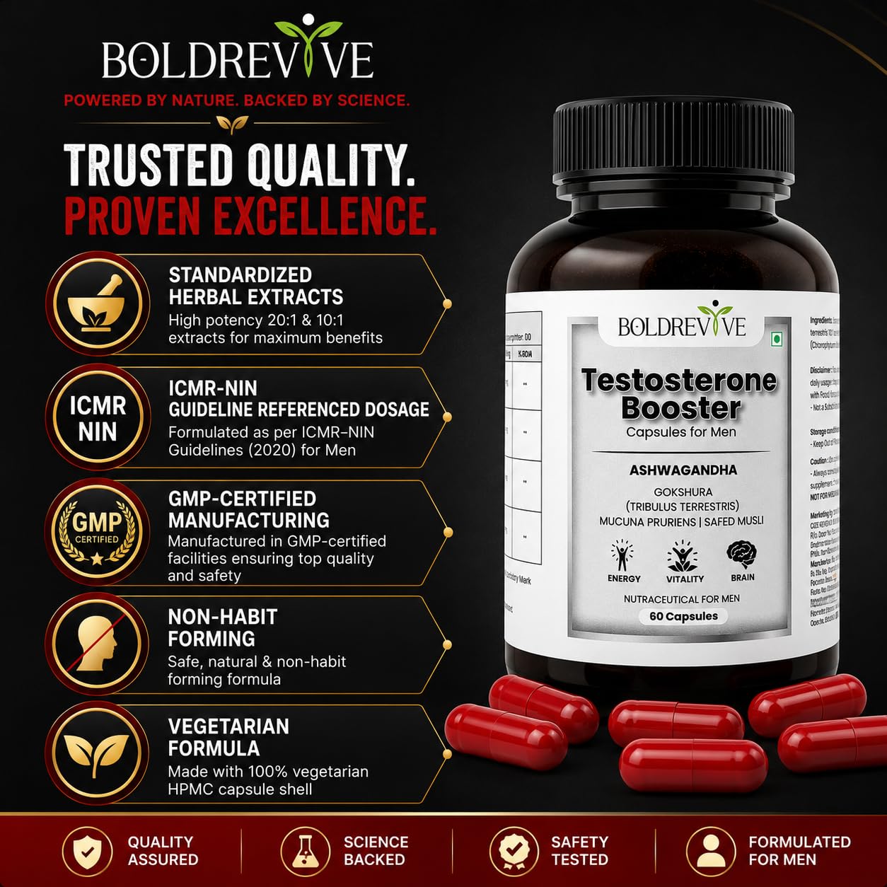 Testosterone Booster Capsules for Men | Ashwagandha Gokshura Kaunch Beej Safed Musli | Supports Energy Stamina Strength Performance & Vitality | 60 Capsules — Amazon image 8
