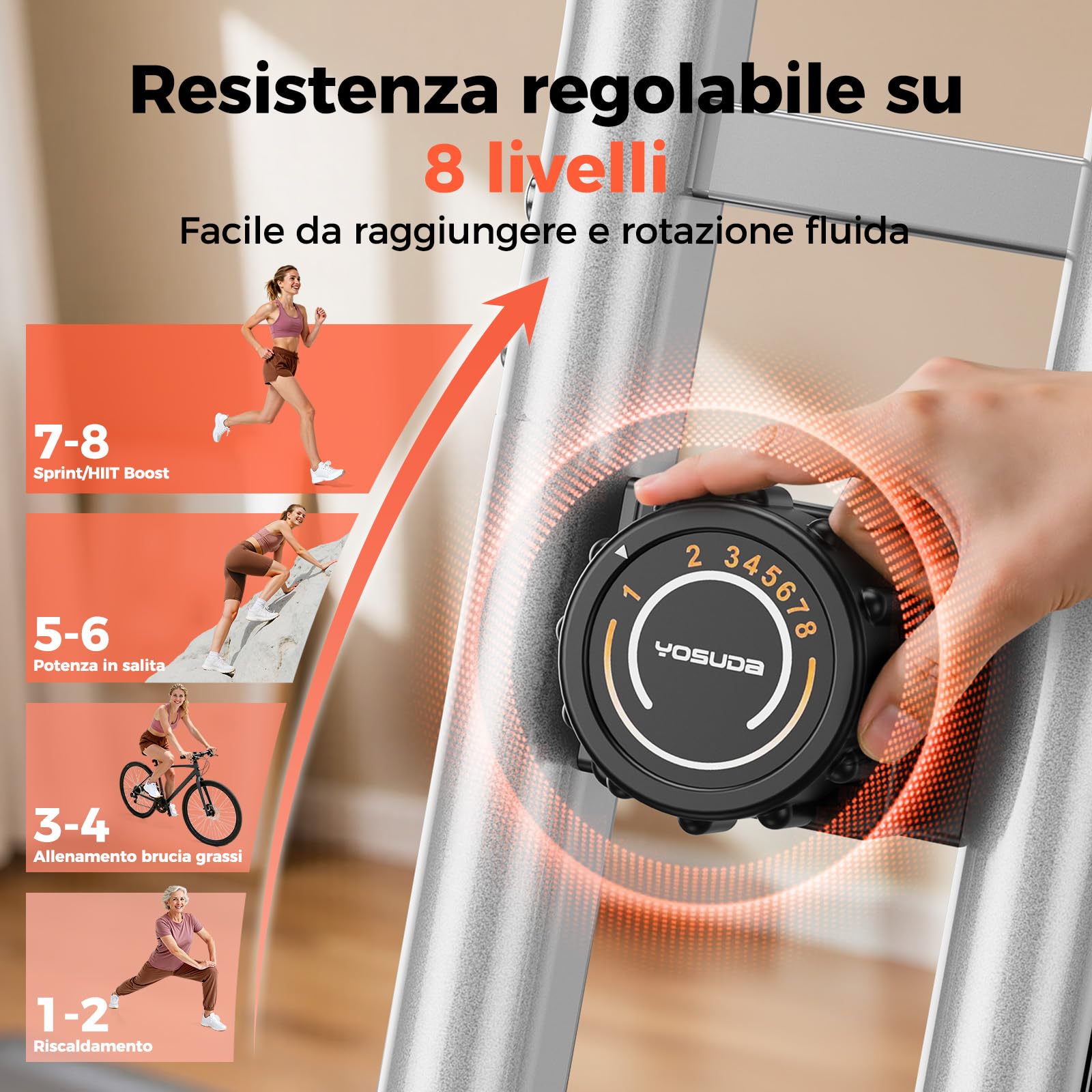 YOSUDA Cyclette Pieghevole, Cyclette Pieghevole, Cyclette salvaspazio con Fascia di Resistenza incorporata