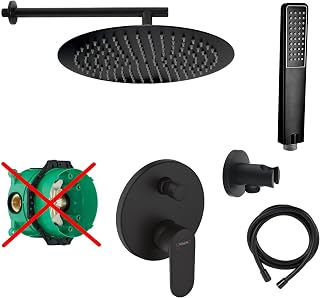 vanvilla Duschsystem mit Unterputz Duscharmatur von Hansgrohe Einhebelmischer und vanvilla Regendusche mit Armatur, Duschkopf rund, Dusch-SET HGS10-ob schwarz matt beschichtet