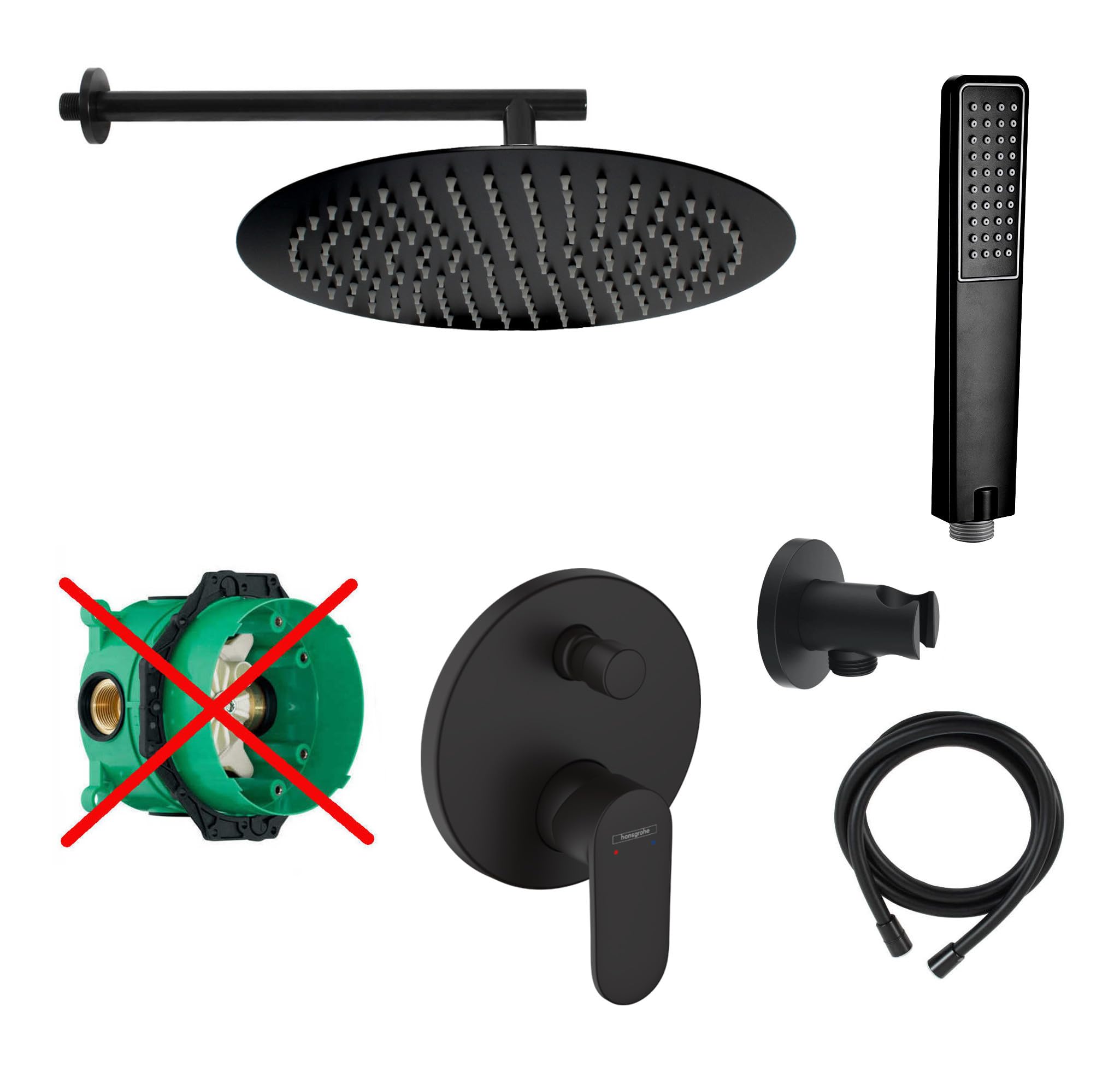 vanvilla Duschsystem Unterputz mit Duscharmatur Hansgrohe schwarz HGS10-ob