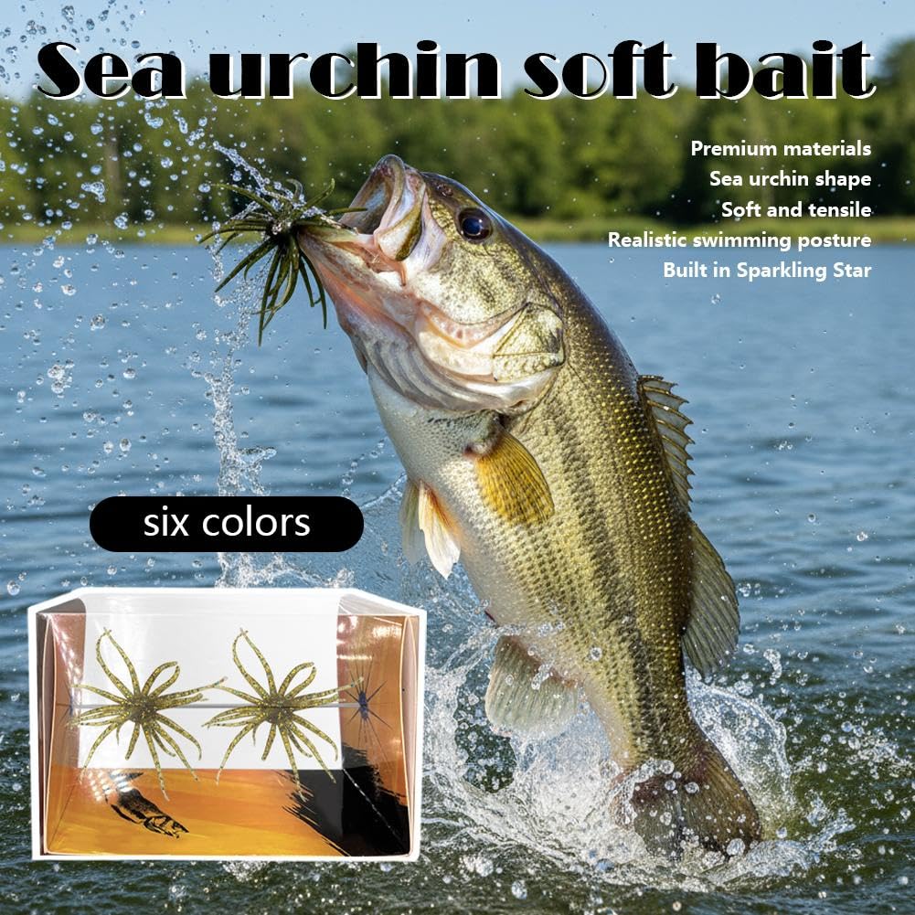 2Pcs Sea Urchin Soft Bait, Tentacle Creature Lure, Realistic Fuzzy Dice Fishing Lure for Bass & Perch, Soft Plastic Baits for Bass Fishing, Drop Shot,Wacky Rig/Neko Rig and Finesse,Slow Sinking — view 8