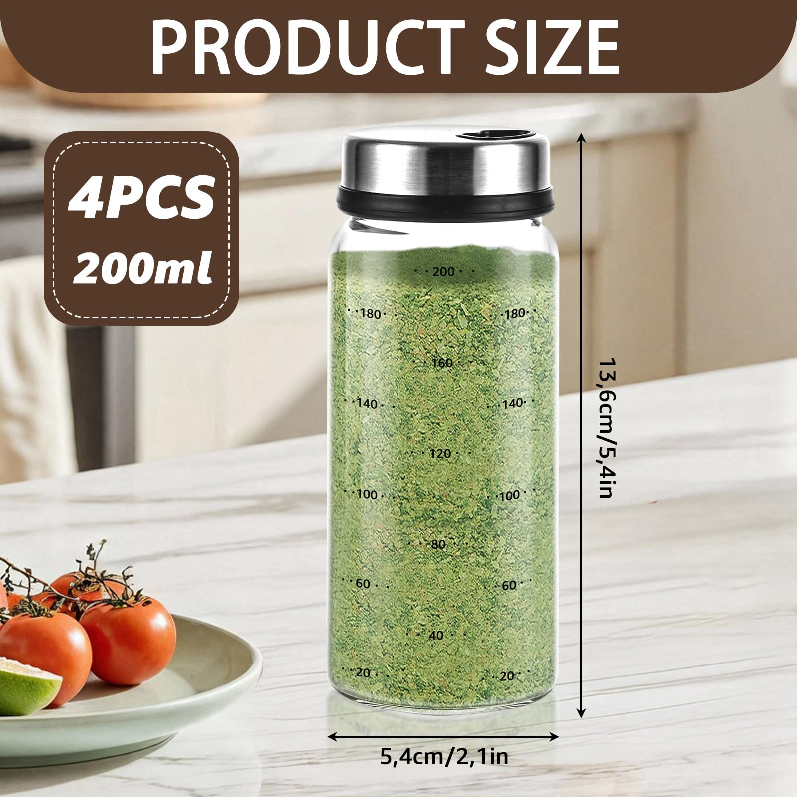 APACALI 4 Pièces Pot Epices Verre 200ml, Bocaux à Épices Borosilicaté, Pot pour Epices Cuisine Vide Avec Couvercle Rotatifs, Pot de Rangement pour lespour cuisine, barbecue en plein air