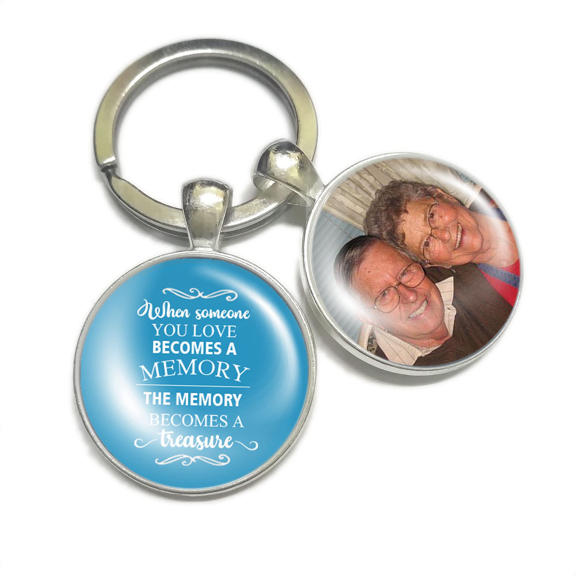 Gutegifts Blue Personalised Photo Keyring Memorial Gifts For Dad Grandad Gramps Mum Nanny Grandma Loss Love In Heaven Memory Bereavement Remembrance Poem Handmade Custom Keychain Keepsake (Blue)