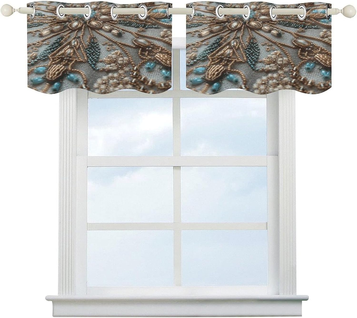 Delicate Beadwork Curtain 2 Panels, Polyester Fiber, Blackout Insulated Window Curtain, Curtain Valance for Kitchen Dining Room Living Room Cafe Small Window 52 * 18.1 Inches