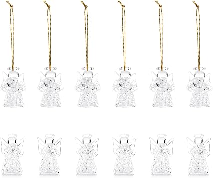 NUPTIO Mini Angel Ornaments Wedding 12 Pcs Glass Clear Angels Figurines Guardian for Christmas Tree Decor Holiday Table Home Party Ceiling - Crystal Hanging Pendant Gifts Bulk for Friend Mom Women