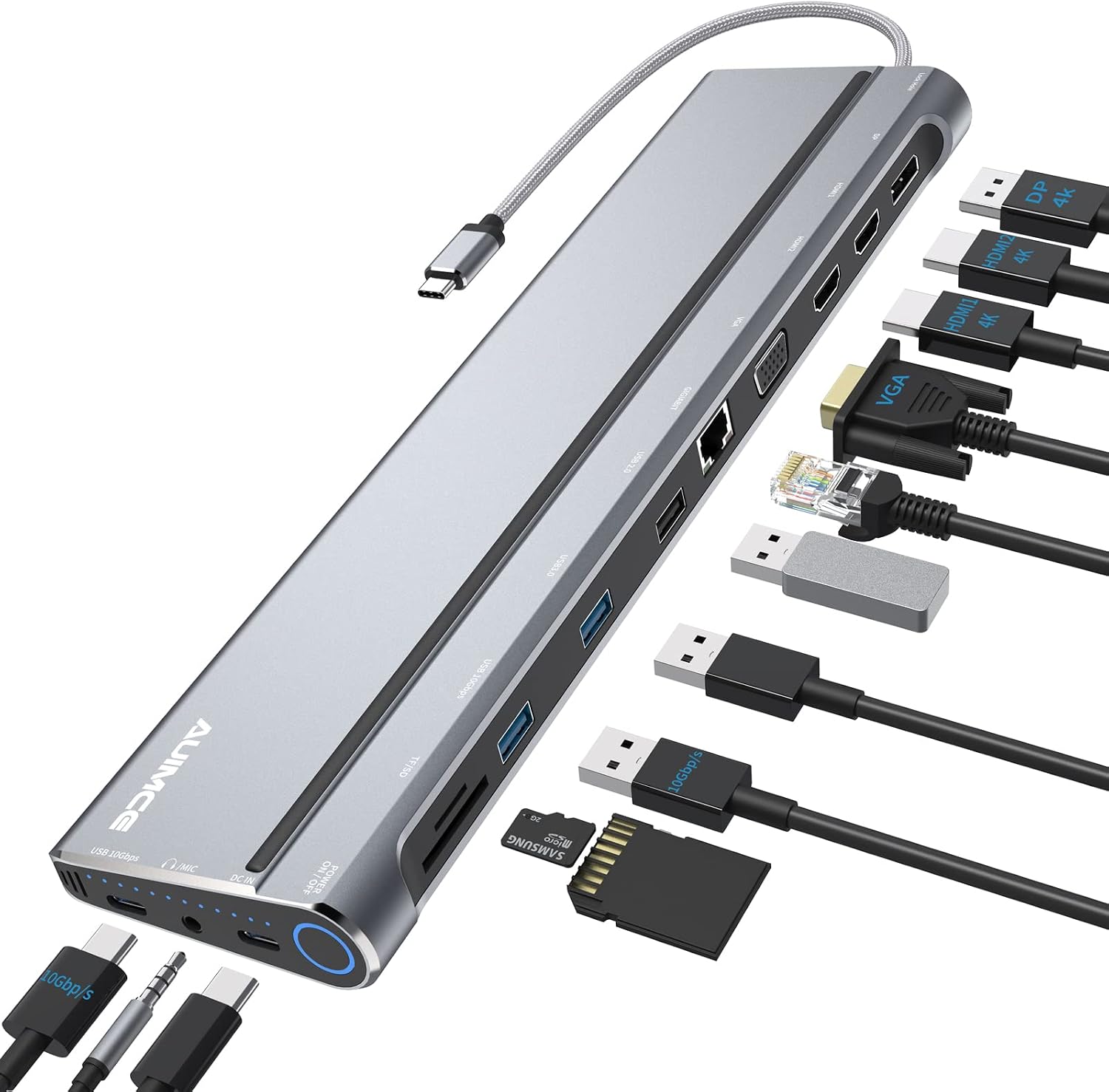 USB C Docking Station Triple Monitor, Laptop Docking Station with 2 HDMI, DP, VGA, Ethernet, USB3.2 Gen2 10Gbps,100W PD