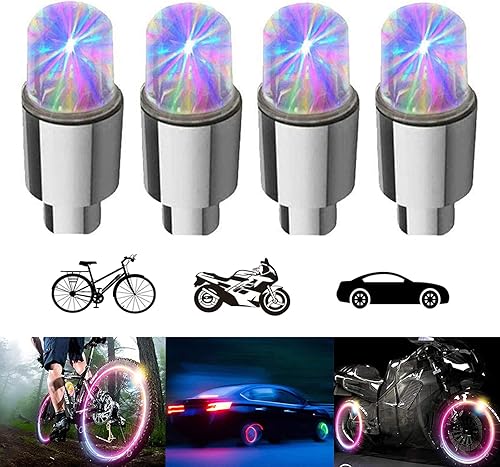 Paquete de 4 luces LED para rueda de bicicleta, tapones para válvulas de neumáticos de automóvil, tapas de vástagos de bicicleta, motocicleta,
