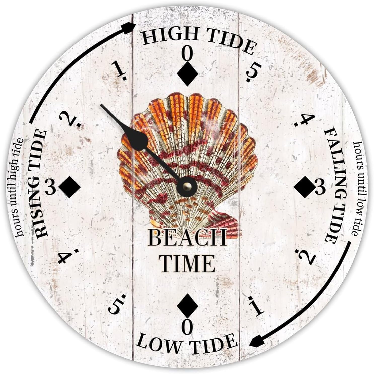 Cheyan Beach Time Shell Tide Clock Silent Non-Ticking Battery Operated Wooden Moon Nautical Tide Movement Clock for Sailing Living Room Restaurant Home Decor Wood Wall Art 15x15 in