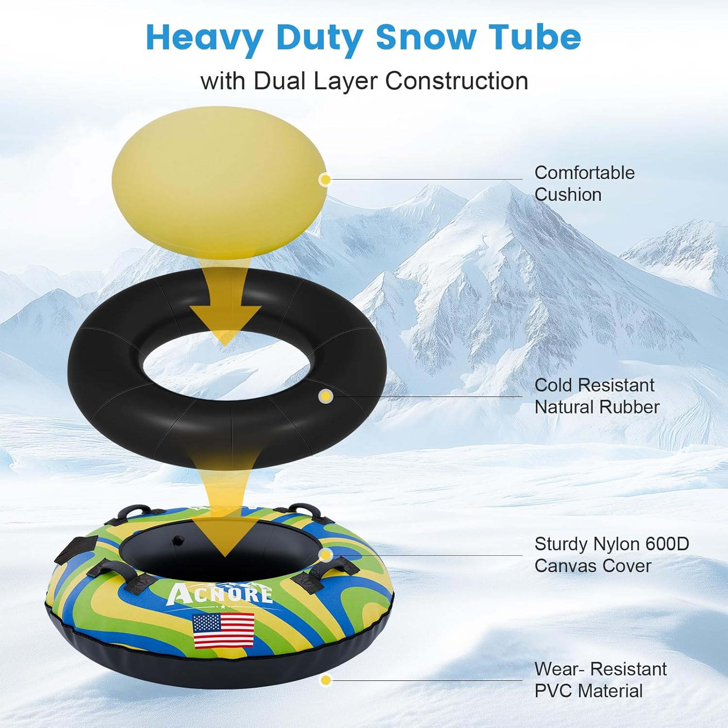 Snow Tubes for Sledding Heavy Duty,42" Inflatable Snow Tube with 4 Handles,Snow Sled for Kids & Adults,Heavy Duty Snow Tube for Kids