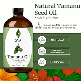 SVA Tamanu Seed Oil - 16 Fl Oz - 100% Natural Cold Pressed Tamanu Oil - for Face, Skin Care, Hair Care, Scalp Massage & Body Massage - Carrier Oil