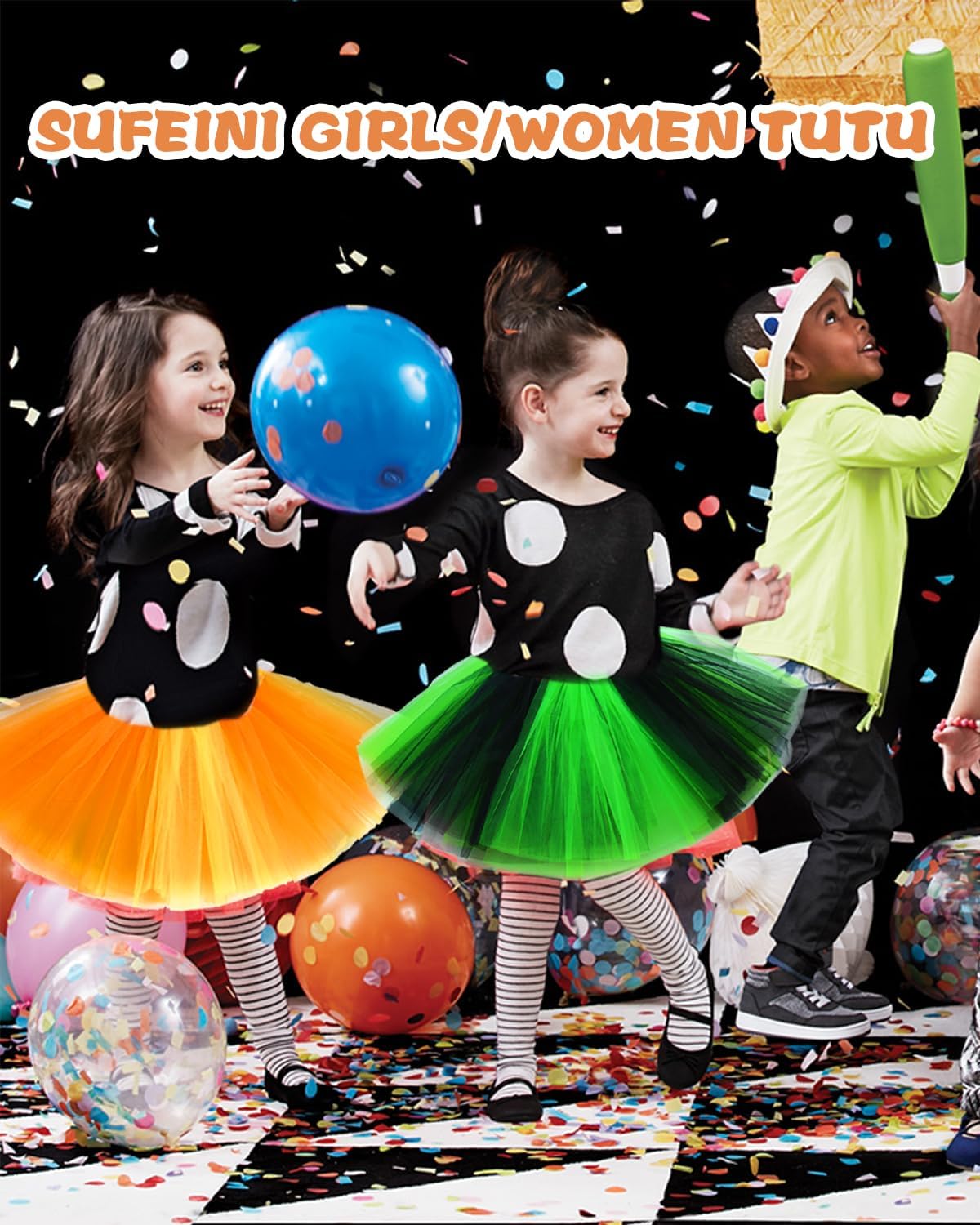 Orange Black Tutu Tulle Skirt for Girls Women, Kids Adult Halloween Witch Orange Tutu Outfit Party Dress Up