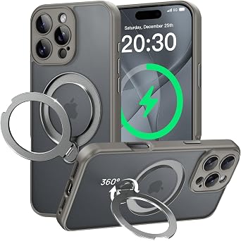 for iPhone 16 Pro Case with 360Spin Magnetic Stand[Fit for MagSafe][Rotatable Ring Holder][Full Camera Protection] Adjustable Kickstand iPhone Case for iPhone 16 Pro 6.3", Gray