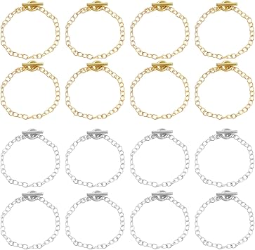 16Pcs Gold Charm Bracelet for Jewelry Making,Charm Bracelet Kit for Women,Link Chain Bracelets with OT Toggle Clasp,Charm Bracelets for Jewelry MakingGold+Silver