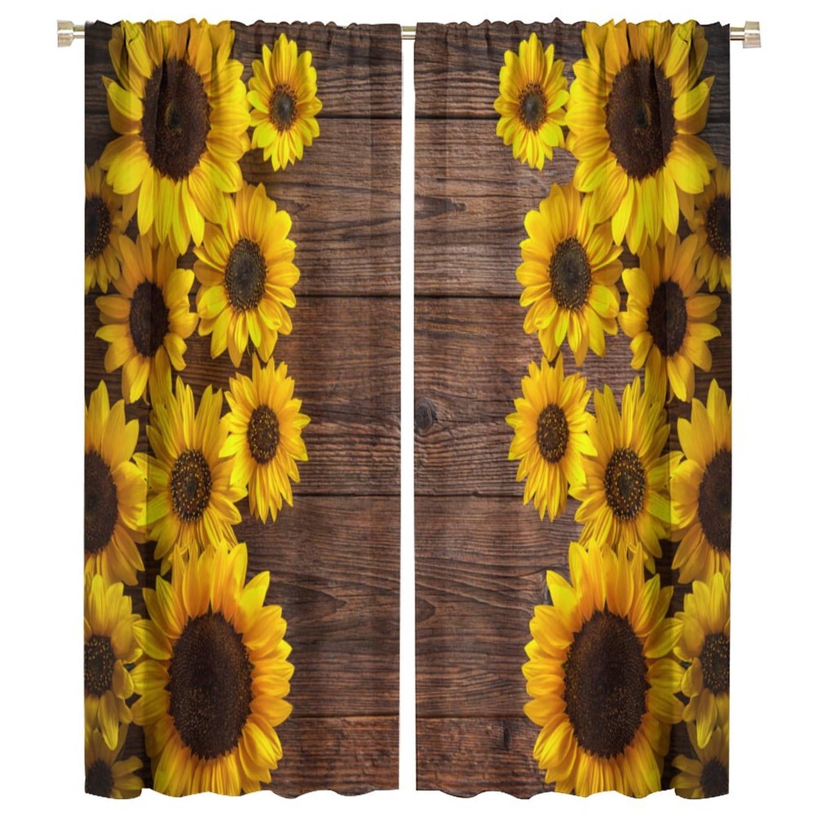 BenYaSong Rustic Sunflower Kitchen Curtains, Farmhouse Yellow Floral Vintage Boho Flower for Home Kitchen Restaurant Decoration Window Curtain 2 Panels 42x54 Inch