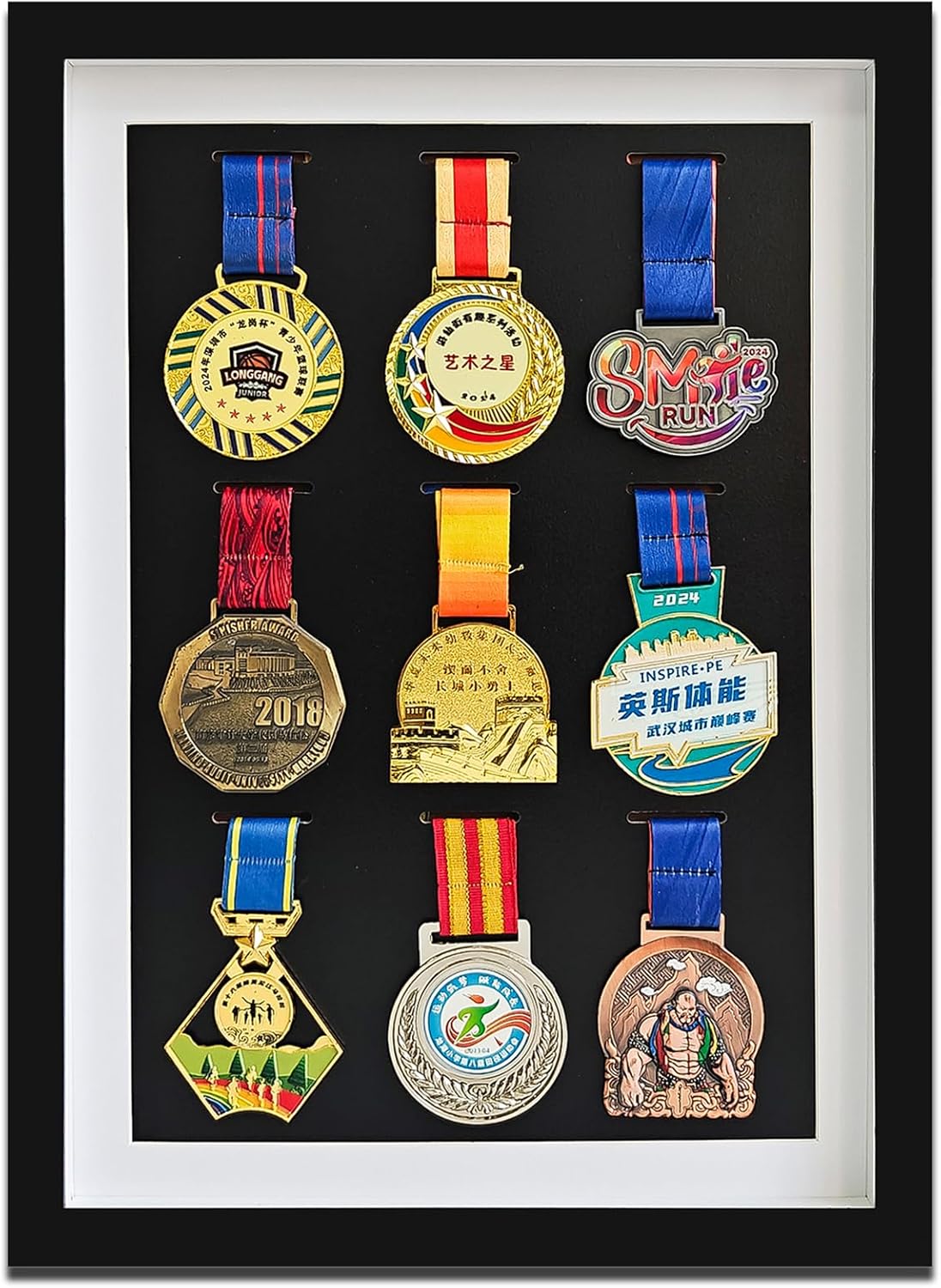 Medal Display Case, 9 Medal Display Frame Shadow Box, Medal Display for Runners Marathon Triathlon Soccer Gymnastics All Sports Medals, Black