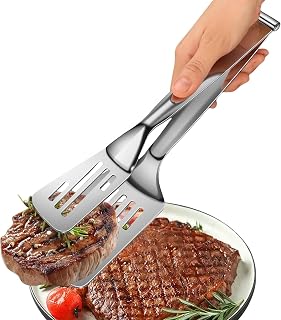 Detachable Heavy Duty Stainless Steel Kitchen Tongs, 1.37mm Thickened, 2-in-1 Spatula Tongs with Extra-Wide Opening for Steak, BBQ, Fish & Grilling – Dishwasher Safe(1PCS)
