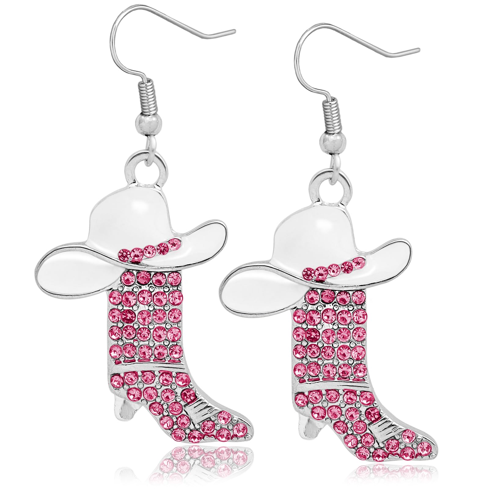 RechicGu Rhinestone Western Boots Earrings Cowgirl Cowboy Enamel Hat Bohemian Rodeo Boot Drop Dangle Earrings for Women