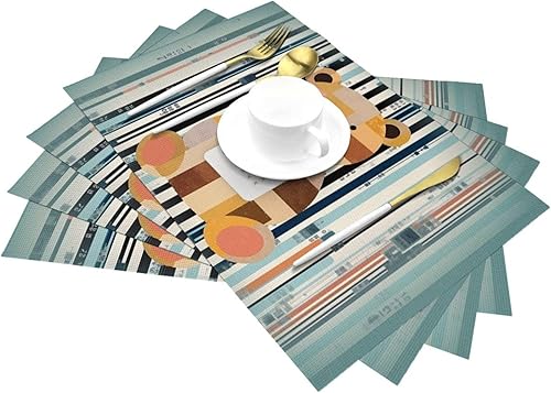 Miniatura 6 de Juego de 6 manteles individuales de PVC con diseño de oso y código de barras, antideslizantes, 12 x 18 pulgadas, juego de manteles individuales