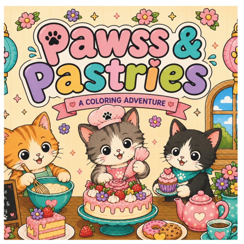 Paws & Pastries: Cute & Cozy Cat Coloring Book